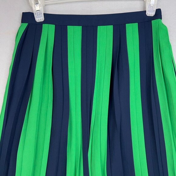 J Crew Skirt Womens 0 Navy Blue Kelly Green Pleated Flowy Classic Coastal Preppy - Picture 3 of 14